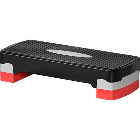 Stepper aerobic fitness hauteur reglable 2 niveaux surface antiderapante PP 68 x 29 x 15 cm rouge noir et gris (1/5)