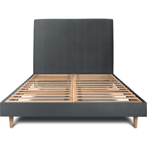 Lit 150x200cm avec tête de lit tapissier velours et sommier kit gris anthracite - Hauteur totale : 29cm (1/5)