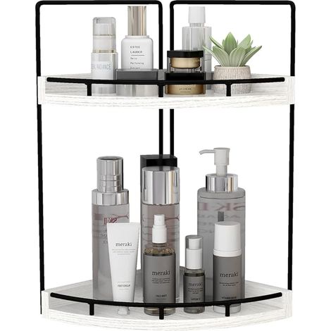 2-Tier Rustic White Corner Bathroom Shelf (1/5)