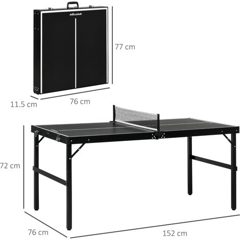 Table de ping-pong pliante (avec poignée), aluminium et bois, 152 x 76 x 72 cm, noire (1/5)