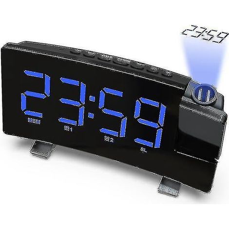 Réveil à projection, radio-réveil numérique à double alarme sonore, bleu (1/5)