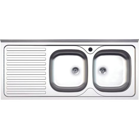 Lavello cucina due vasche con gocciolatoio sx acciaio da appoggio 50x120 cm(N127SX)
