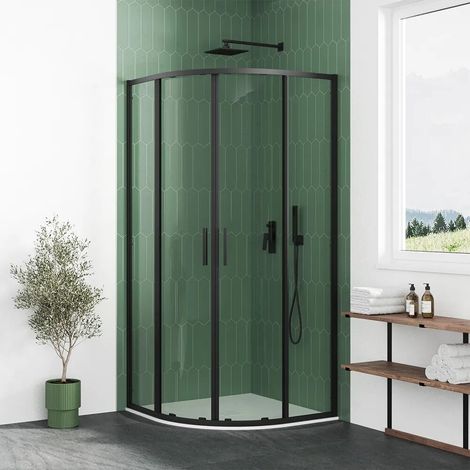 Box Doccia Semicircolare 80x80cm Profili Slim Nero Opaco Vetro 6mm Trasparente h190 - Reversibile Mod. Portofino (1/5)