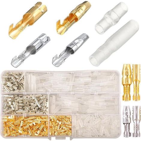 Laiton Bullet Connecteurs Kit,424PCS 3.9mm Bullet Terminal Connecteur Mâle et Femelle avec manchons isolants, Cosse Electriques Moto Cosse Bullet Connecteur Electrique Moto Cosse Ronde a Sertir