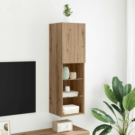 Mueble para TV con luces LED roble artesanal 30,5x30x102 cm