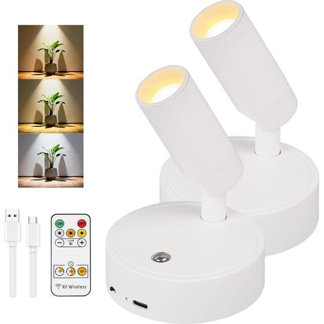 2Pcs Projecteur Mural LED Sans Fil, Lampe Intérieur Rechargeable USB-C 3000mAh, Télécommande, Minuterie, 3 Couleurs, Orientable et Magnétique - Éclairage d'Ambiance pour Salon, Chambre, Couloir (1/5)