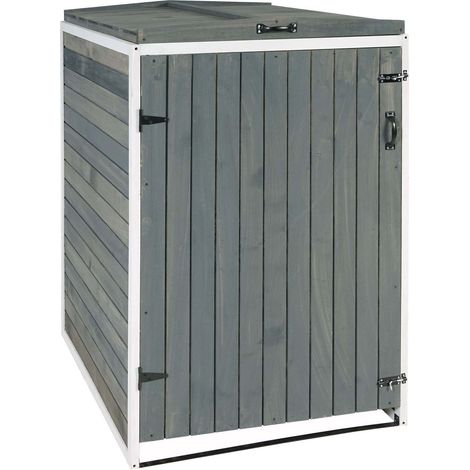 Cobertizos para cubos de basura para dos contenedores normales 126 x 80 x 98 cm mvg madera gris-blanco 040007002
