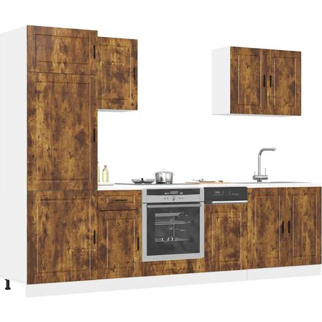 vidaXL 7 Piece Kitchen Cabinet Set Porto Smoked Oak Engineered Wood