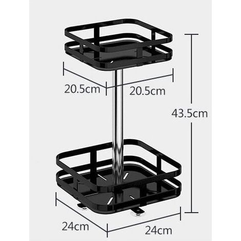 Etagère à épices rotative 43,5 cm – Support carré 2 niveaux en métal noir – Ventouses pour stabilité – Montage facile sans outils