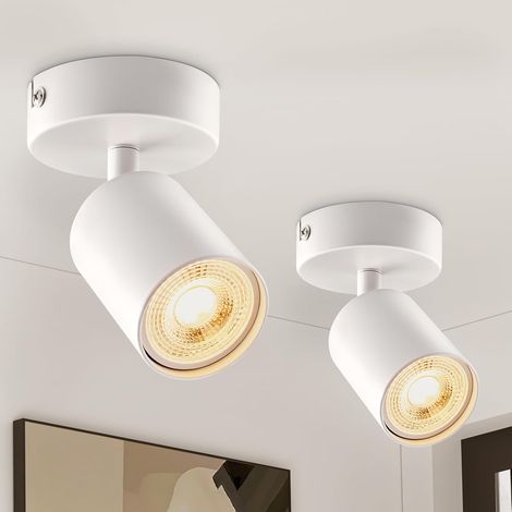 Plafonnier Spot à 1 Flamme, GU10 Spots de Plafond Blanc Pivotant Orientable Lot de 2 Plafonnier LED Moderne Spot Mural Intérieur, Éclairage de Plafond pour Salon Chambre Cuisine, Sans Ampoule (1/5)