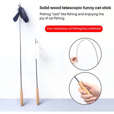 Baguette à chat rétractable en bois, jouet interactif et amusant pour chaton, avec 5 embouts adaptateurs. (1/5)