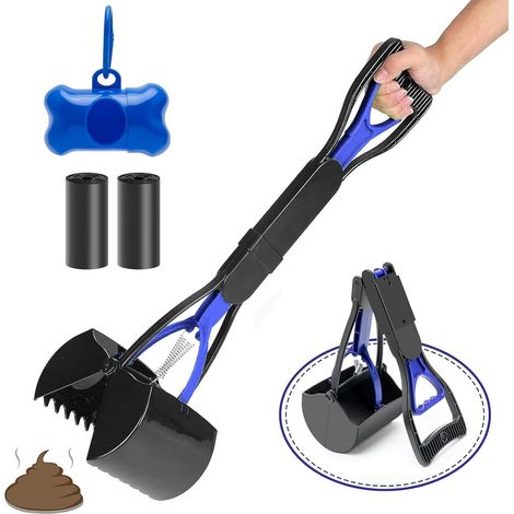 4 Pièces Ramasse Crotte pour Chien 45CM pour Promener Chien (Bleu) Mâchoires Pliantes Pelle Crotte Chien Grande Capacité Pince Crotte Chien avec Une Prise Confortable Pince Ramasse Crotte (1/5)