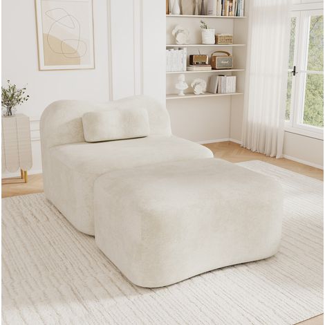 Sofá modular sin estructura con ottoman, espuma 32D, terciopelo beige HAVRYA (1/5)