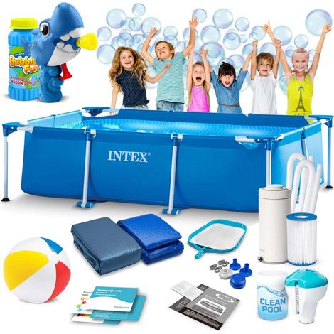 Piscina de jardín con estructura 300 x 200 x 75 cm 15 en 1 INTEX 28272 + máquina de burbujas GRATIS