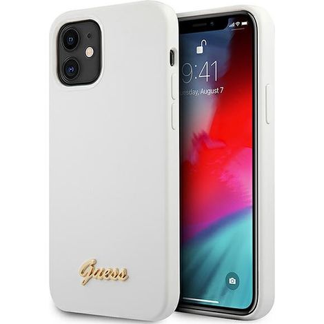 Hülle für iPhone 12 mini, Guess Metalllogo, Weiß (1/5)