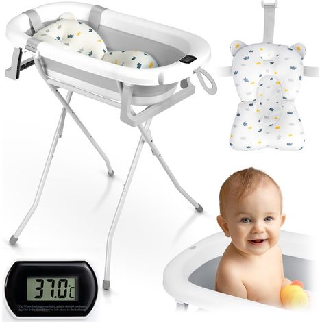 Faltbare Babybadewanne mit Ständer, Thermometer und Einsatz