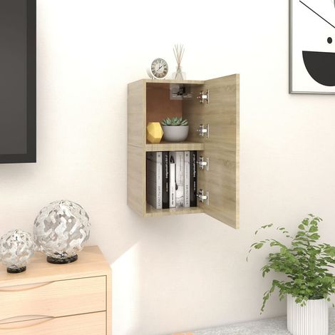 Meubles TV muraux 2 pcs Bancs TV Armoires de rangement Chêne sonoma 30,5x30x30 cm 66000 (1/5)