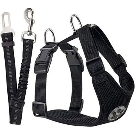 Ensemble de Harnais et Laisse de sécurité de Voiture, Multifonction Tissu Réglable Respirant Gilet Ordinaire Harnais avec Ceinture De Sécurité en Voiture Route Voyage Promenade (1/4)