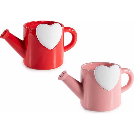 Annaffiatoi / vasi in ceramica colorata con cuore bianco in rilievo, per San Valentino e Festa della Mamma, set da 6 pezzi, cm 20,5 x 11 x 11,5 H