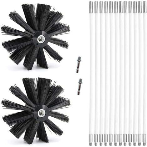 Kit de Ramonage, Brosse Nettoyage Cheminée Ø150mm pour Cheminées avec 12 Tiges Flexibles de 410 mm et 2 TêTes de Brosse (1/5)