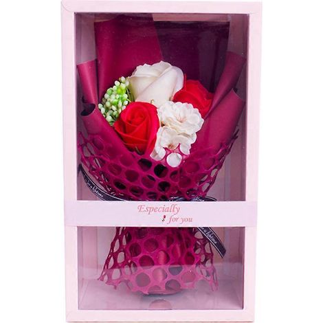 Coffret cadeau de 1 bouquet de roses artificielles en savon, rose simulée, cadeau de Saint-Valentin-27X16CM-Red (1/3)