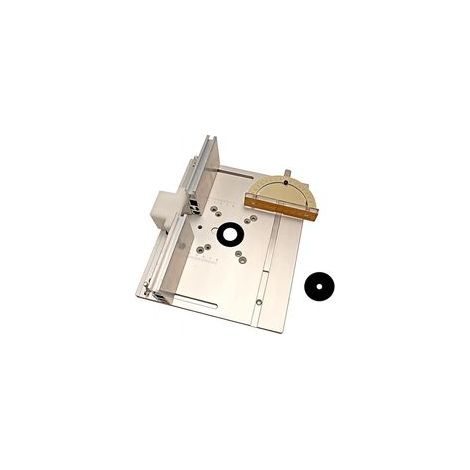 Plaque d'insertion en aluminium pour table de défonceuse, plaque de montage pour défonceuse pour établis de menuiserie avec guide d'onglet, butée et supports coulissants. (1/5)