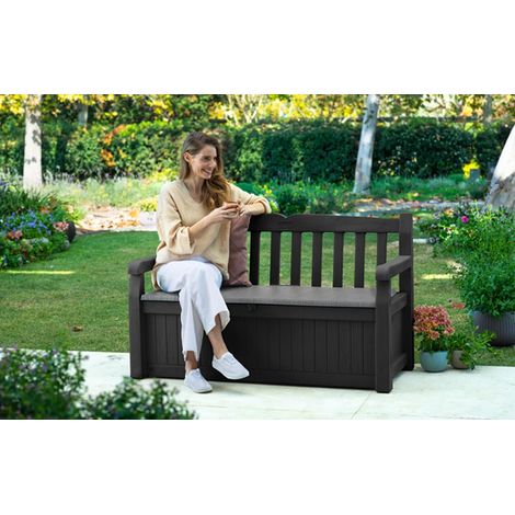 Banc de jardin avec coffre de rangement verrouillable – Résine texturée résistante – 265L – 140x60x84 cm – Anthracite – Tepro