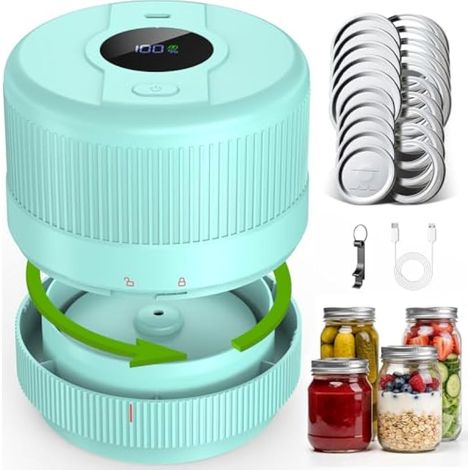 Scelleuse sous vide pour bocaux en verre, kit de mise sous vide pour bocaux Mason pour la conservation et la fermentation des aliments, vert (1/3)