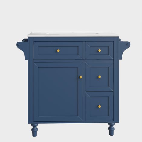 Meuble-lavabo de salle de bain, lavabo en céramique lisse, meuble de 86 cm de haut avec tiroirs coulissants et porte-serviettes (1/5)