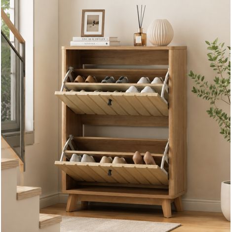 Schuhschrank mit 2 Türen, Verstellbaren Einlegeböden und Geschlossenem Fach, MDF, Eiche, 91×44.5×19.5 cm (1/5)