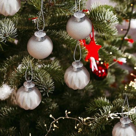 Ensemble de boules de Noël floquées pour sapin, décorations de Noël rondes à suspendre, ornements de Noël (1/5)