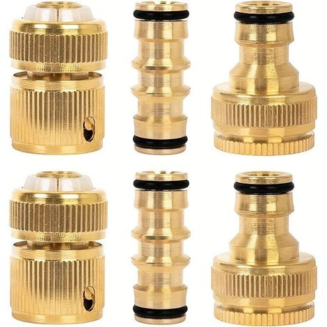 BelleRise - Kit de 6 raccords pour tuyau — Comprend 2 raccords doubles mâles, 2 raccords rapides 1/2 pouce et 2 raccords de robinet 1/2 pouce. (1/5)