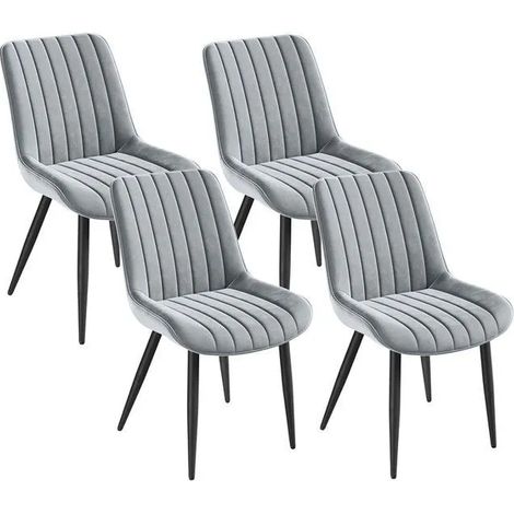 HavenlyHome - Lot de 4 Chaises Salle à Manger, Velours, Gris, Rembourrée, Dossier Ergonomique,Réglables,Pour Salon Chambre à Coucher