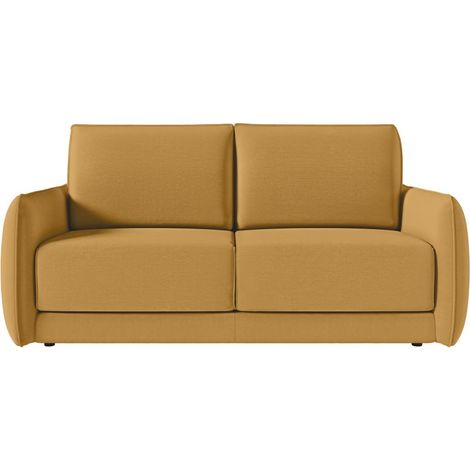 Canapé DARIO convertible 3 places couchage quotidien 160x190cm - matelas 14cm - tissu jaune (1/5)