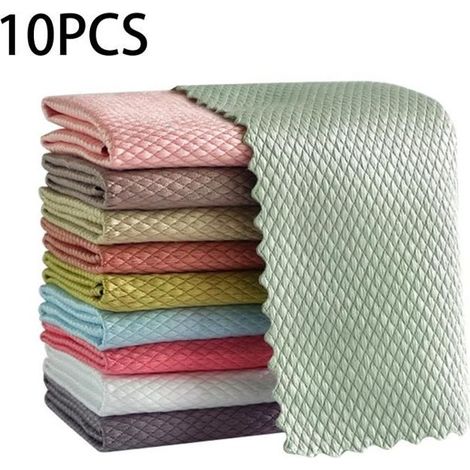 Torchons de Cuisine, Chiffon spécial en écailles de Poisson pour Le Nettoyage du Verre, 10 Pieces 30 40cm (1/4)