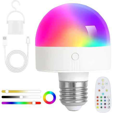 Ampoule LED E14 Amovible, 5W, 2000mAh,Ampoule Rechargeable Chargeur Magnétique sans fil et USB C avec Telecommande, Ampoules à Piles à intensité Variable avec Base Magnétique