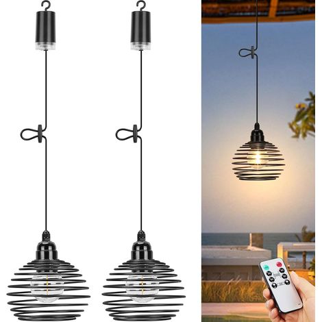 2x Suspension Luminaire Extérieur avec Pile et Télécommande, Luminaire Extérieur Suspension LED Pile, Sans Fil, IP65 Etanche, E27, pour Jardin/Balcon (1/5)