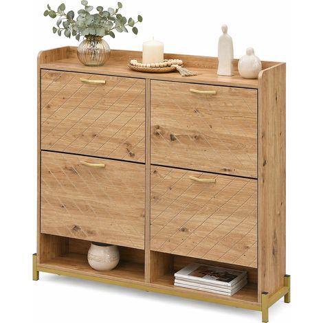 Meuble à chaussures gain de place MDF 108,5 x 24 x 100 cm, rangement étroit pour entrée, couloir ou chambre, style bois clair, pieds métal stables CHICFURN (1/5)