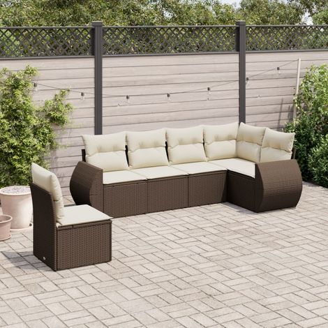 6-tlg. Garten-Sofagarnitur mit Kissen Braun Poly Rattan (1/3)