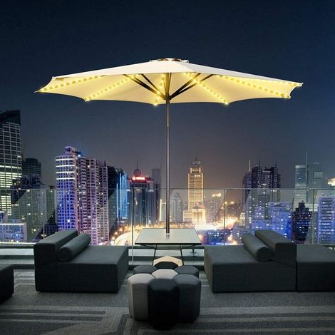 Chaîne Lumineuse pour Parasol LED de Terrasse de Jardin sans Fil avec Télécommande 8 Modes Lumières LED Étanches pour Tentes de Parapluies, en Cuivre, Allumage instantané, sans temps de préchauffage (1/5)