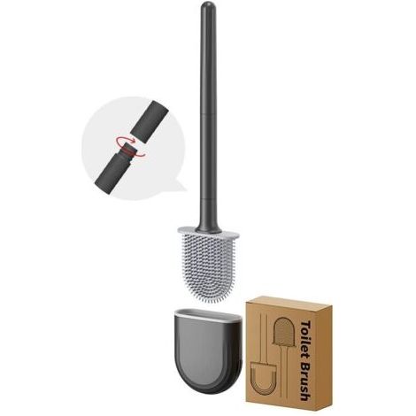 Toilettenbürste, Toilettenbürste, Toilettenbürste, Toilettenbürste und Halter aus Silikon, belüftete Toilettenbürste, schnelltrocknende, geruchlose Badezimmer-Toilettenbürste FLITI