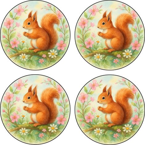 Set de 4 dessous-de-verre écureuil fleuri (1/2)