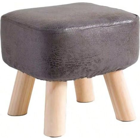Tabouret Pouf Moderne en Bois Massif - Petit, Rond, Bas - Repose-Pieds pour Salon et Chambre - 28×28×25CM Gris Foncé