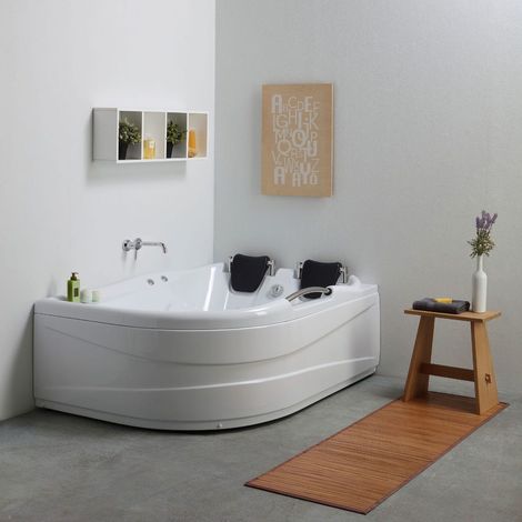 Kiamami Valentina – Baignoire d'angle acrylique 2 places – Longueur 168 cm – Hauteur 55 cm – 10 jets hydromassage – Appuis-tête inclinables