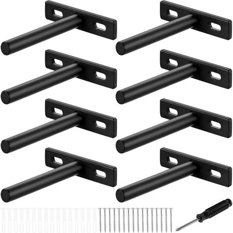 8 Pièces Equerre Etagere Murale, 75mm SupportEtagere Murale Fixation Invisible Étagère, Support d'Étagère Flottante, Fixation Etagere Invisible Charge Lourde en Métal pour Bricolage(Noir) (1/4)