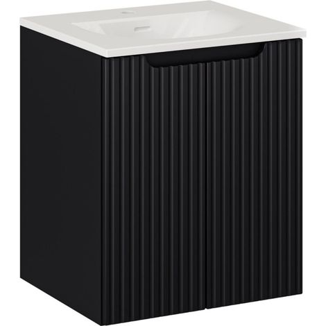Conjunto para baño VANO 50cm: mueble bajo lavabo con puertas ranuradas verticalmente + lavabo empotrado blanco