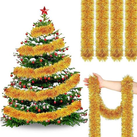 Lametta Girlande Gold 15m Glänzend Weihnachtsbaum Deko für Innen/Außen