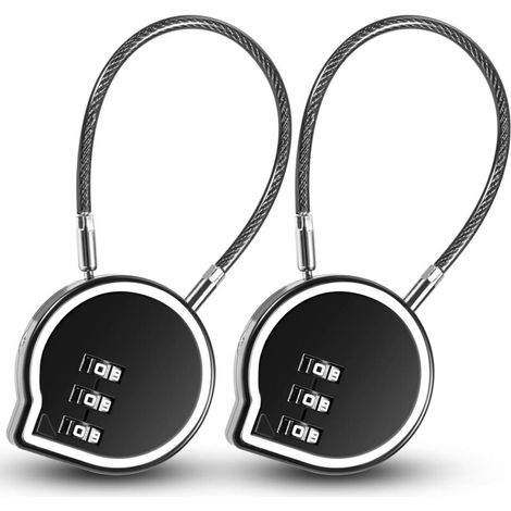 JSSEVN - 2-way locker lock with combination code, heavy-duty 3-digit combination lock for lockers, cable lock for cabinet