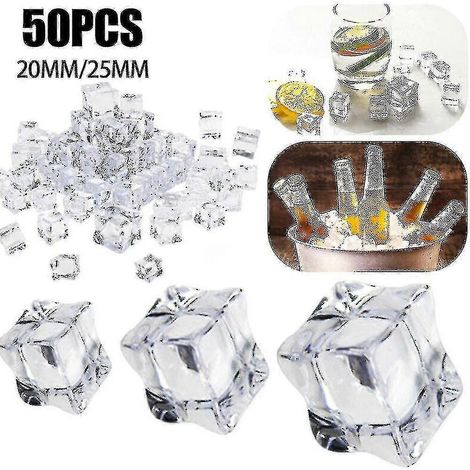 50 glaçons carrés transparents factices en forme de rochers ou de pierres, parfaits pour remplir un vase. (1/5)