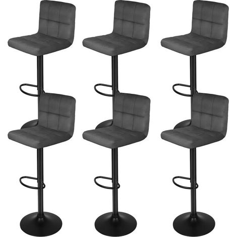 Lot de 6 Tabouret de Bar en Velours,hauteur réglable, chaise de cuisine pivotante avec dossier et repose-pieds,gris foncé (1/5)